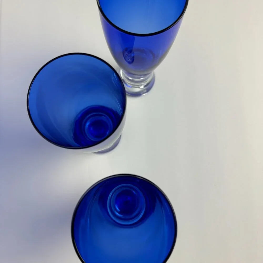 Set of 3 Block Stockholm Cobalt Blue Crystal Glasses with Controlled Bubble 7.5